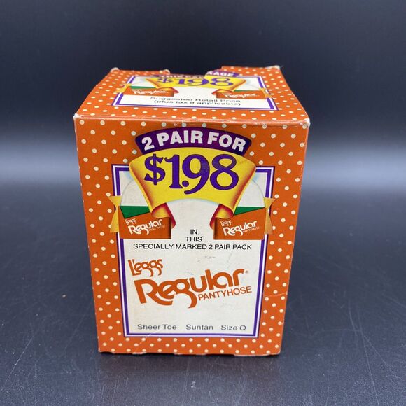 NEW Vtg Leggs Regular Pantyhose 2 Pair Sheer Toe SunTan Nylon Size Queen - Picture 1 of 8